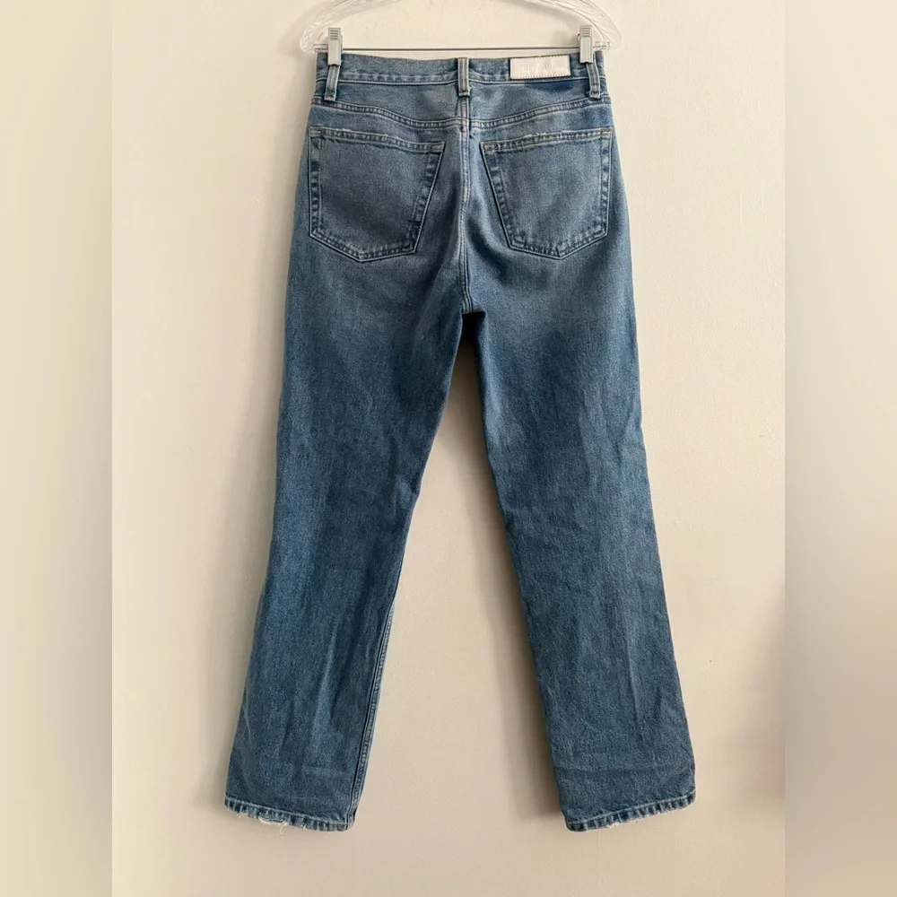 RE/DONE 90s High Rise Straight Jeans Distressed Knee Vintage Wash Denim Size 27 - Picture 3 of 13